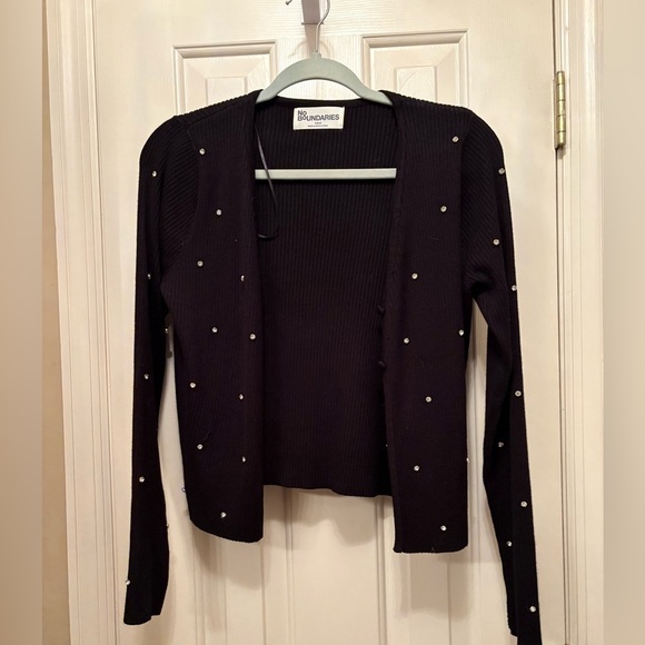 No Boundaries Sweaters - No Boundaries Black Cardigan with rhinestone Accents